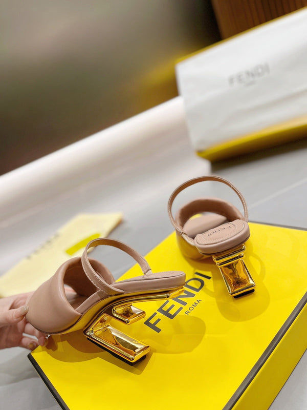 FENDI BAGUETTE HIGH-HEEL SANDALS 8 CM IN CAMEL BROWN CALFSKIN