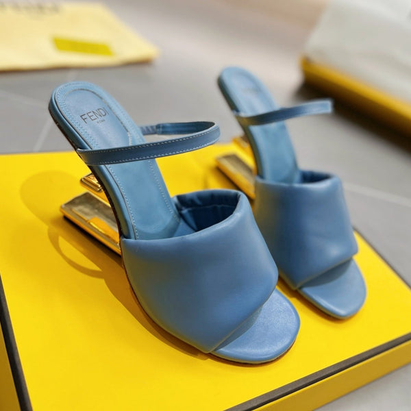 FENDI BAGUETTE HIGH-HEEL SANDALS 8 CM IN CERULEAN BLUE CALFSKIN