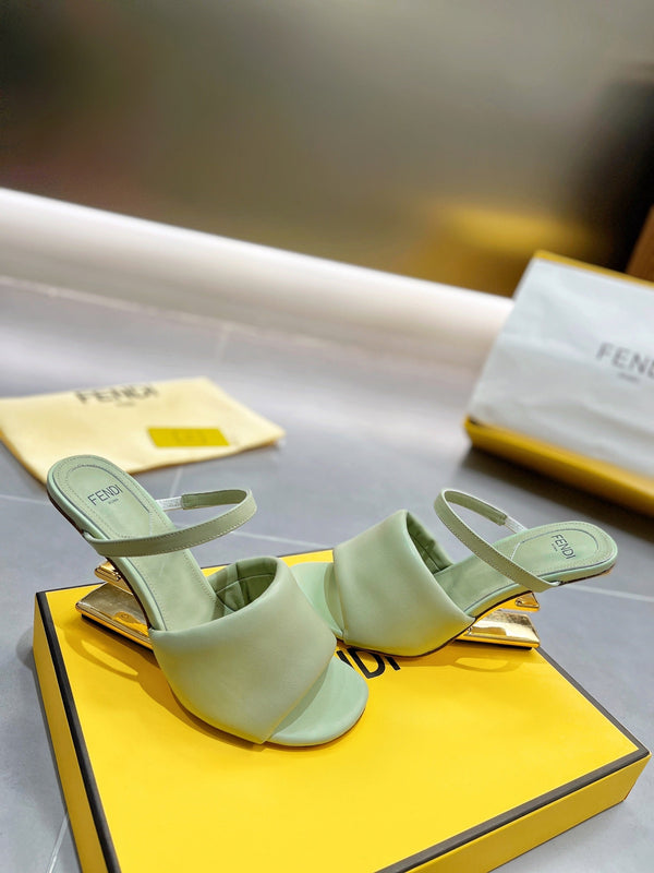 FENDI BAGUETTE HIGH-HEEL SANDALS 8 CM IN MINT GREEN CALFSKIN