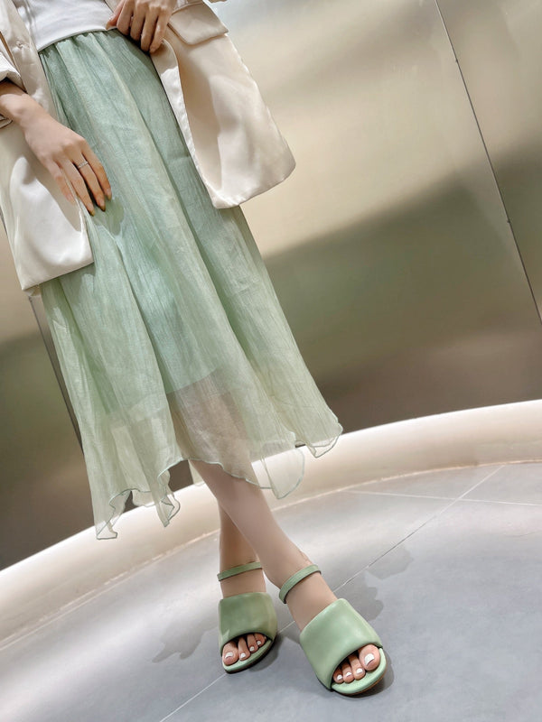 FENDI BAGUETTE HIGH-HEEL SANDALS 8 CM IN MINT GREEN CALFSKIN