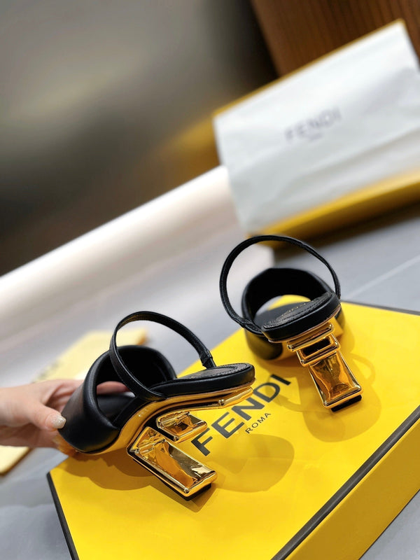 FENDI BAGUETTE HIGH-HEEL SANDALS 8 CM IN BLACK CALFSKIN