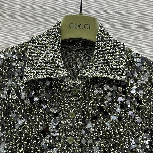 Gucci Knitted Polo Short-sleeved Top Green Wool