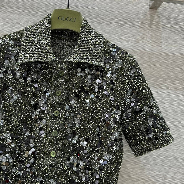 Gucci Knitted Polo Short-sleeved Top Green Wool