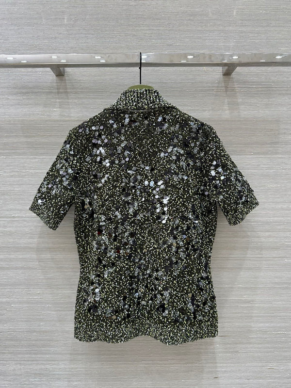 Gucci Knitted Polo Short-sleeved Top Green Wool