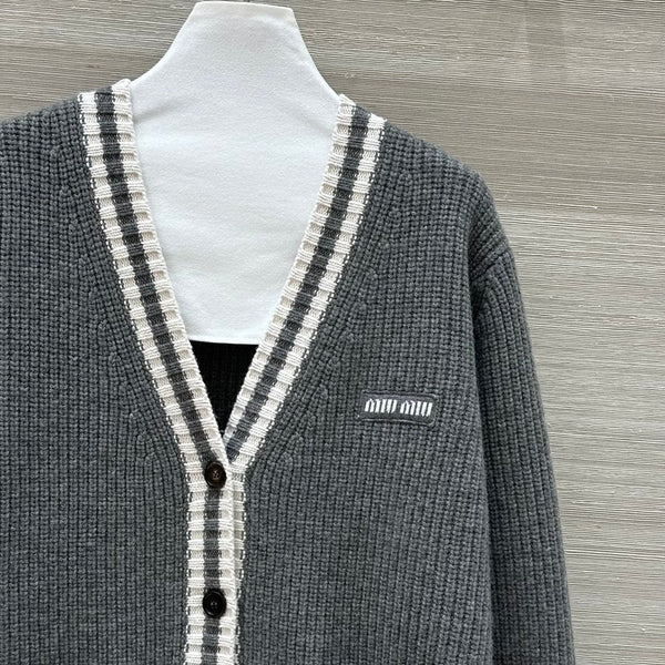 Miumiu V-neck knitted Cardigan Gray Cashmere