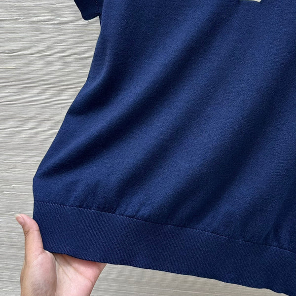 Miu Miu 25 Polo Collar Short-sleeve Knitted Top Blue Wool