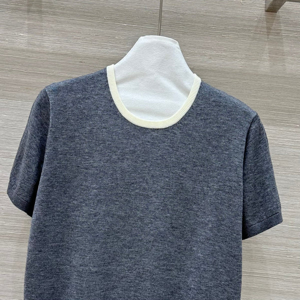 Miu Miu 25 Short-sleeve Top Gray Wool