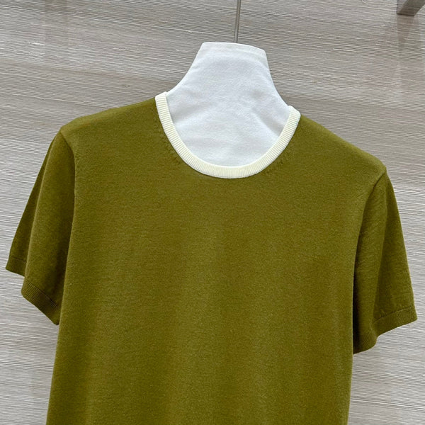 Miu Miu 25 Short-sleeve Top Olive Green Wool