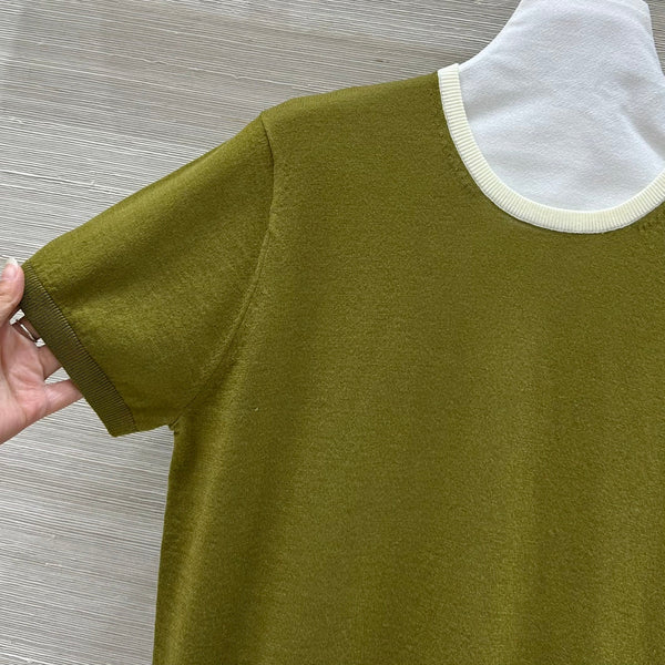 Miu Miu 25 Short-sleeve Top Olive Green Wool