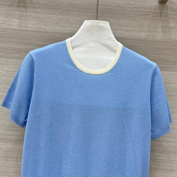 Miu Miu 25 Short-sleeve Top Blue Wool