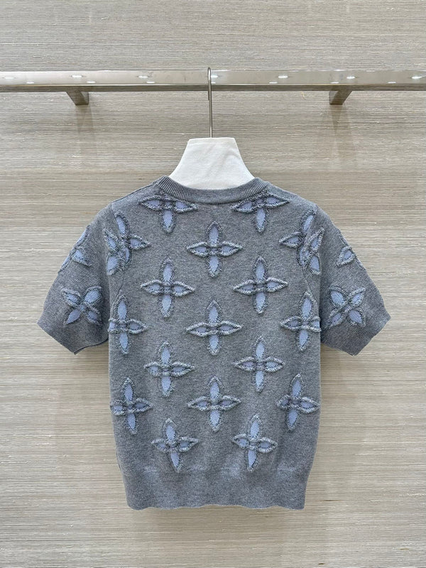 LV 25 Knitted Short-Sleeved Top Grey Wool