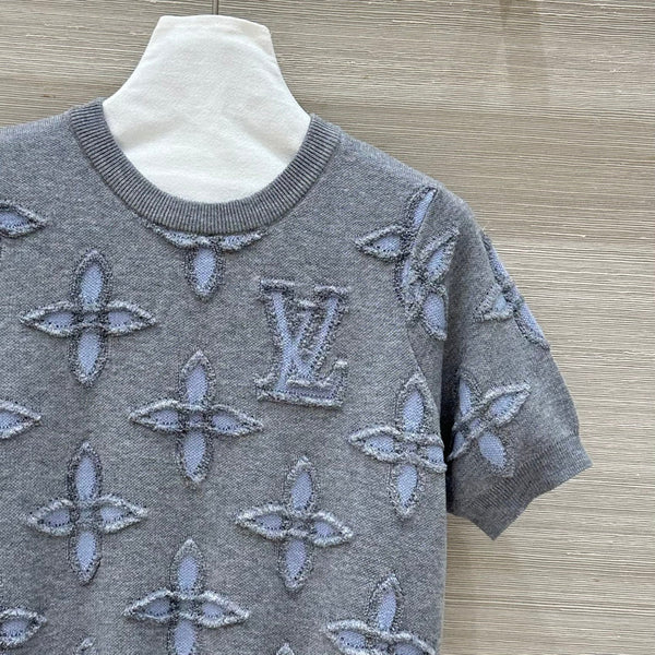LV 25 Knitted Short-Sleeved Top Grey Wool