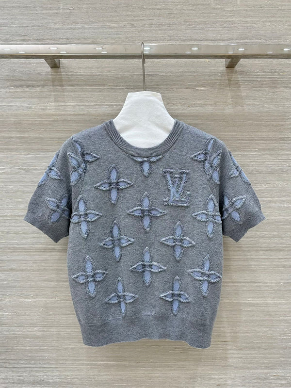 LV 25 Knitted Short-Sleeved Top Grey Wool