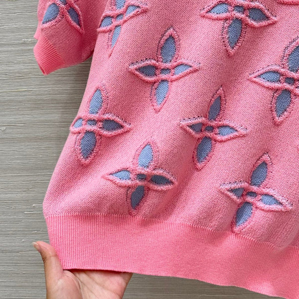 LV 25 Maglia a maniche corte in lana rosa