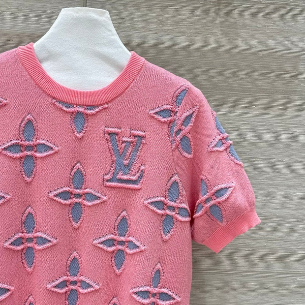 LV 25 Maglia a maniche corte in lana rosa