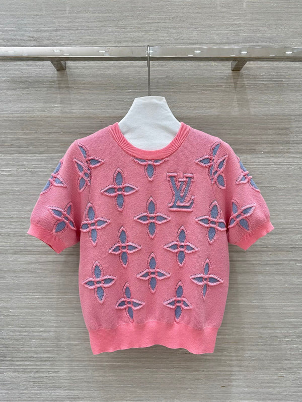 LV 25 Knitted Short-Sleeved Top Pink Wool
