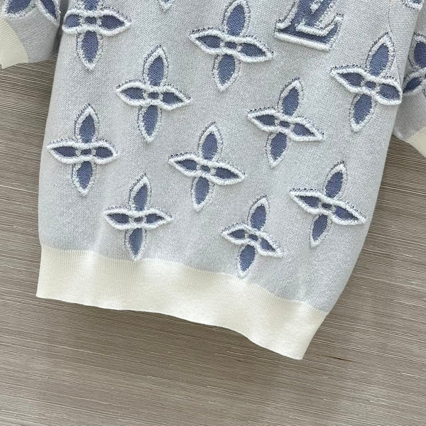 LV 25 Knitted Short-Sleeved Top Blue Wool