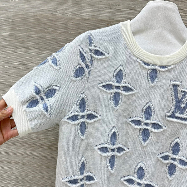 LV 25 Knitted Short-Sleeved Top Blue Wool