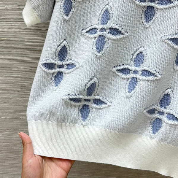 LV 25 Knitted Short-Sleeved Top Blue Wool