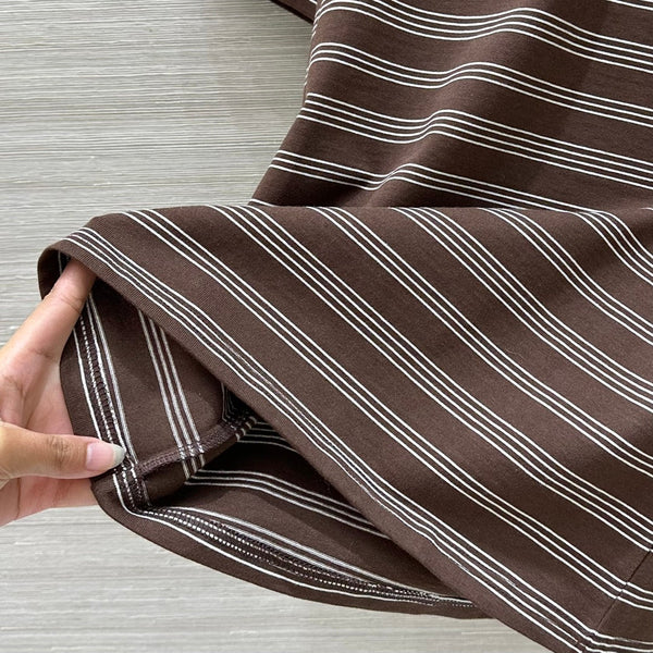 Miu Miu 25 Striped Round Neck Short-sleeved T-shirt Brown Cotton