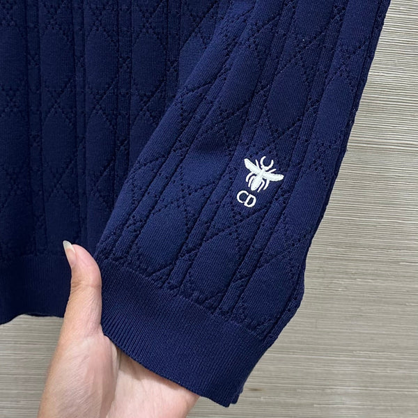 CD 25 Gilet lavorato a maglia cava in seta e lana blu