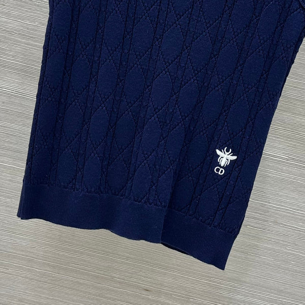 CD 25 Gilet lavorato a maglia cava in seta e lana blu