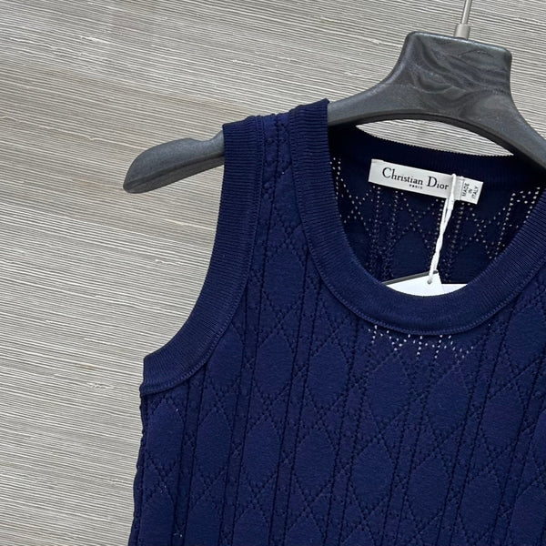 CD 25 Gilet lavorato a maglia cava in seta e lana blu