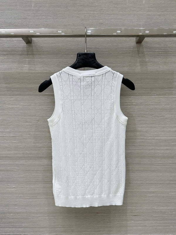 CD 25 Hollow Knitted Vest White Silk Wool