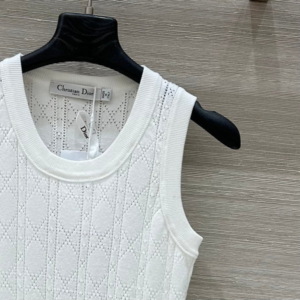 CD 25 Hollow Knitted Vest White Silk Wool