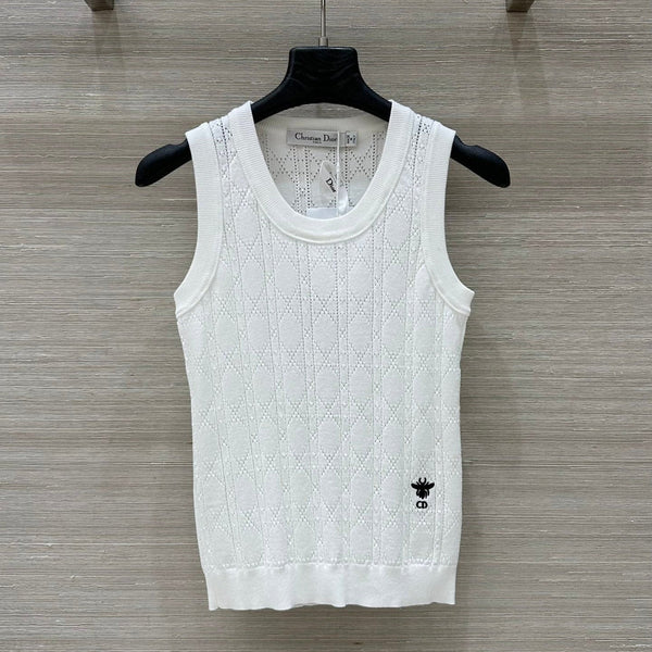CD 25 Hollow Knitted Vest White Silk Wool