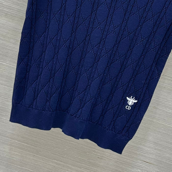 CD 25 Hollow Polo Knitted Short-sleeved Top Blue Silk Wool