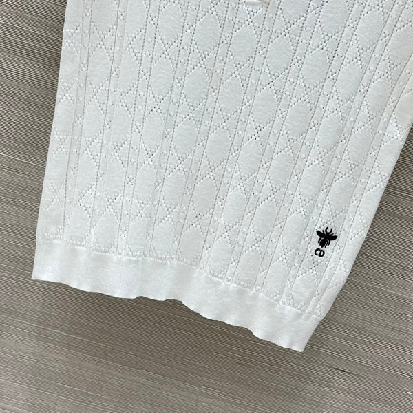 CD 25 Polo lavorato a maglia a maniche corte in seta e lana bianca