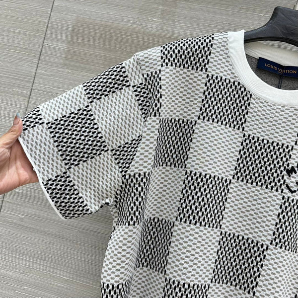 LV 25 Plaid T Shirt White Grey Cotton