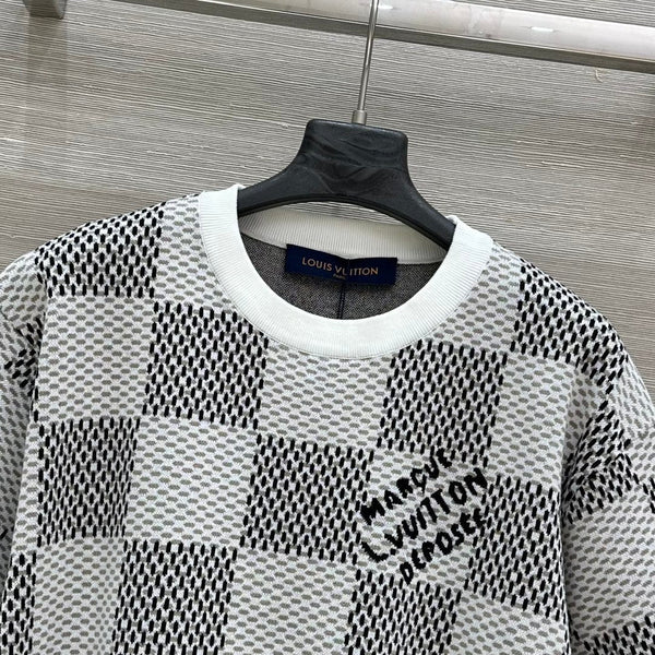 LV 25 Plaid T Shirt White Grey Cotton