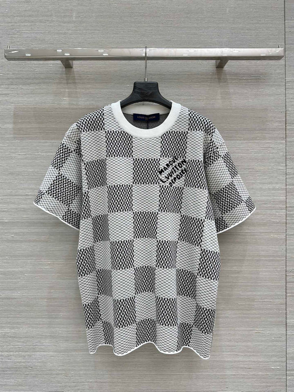 LV 25 Plaid T Shirt White Grey Cotton