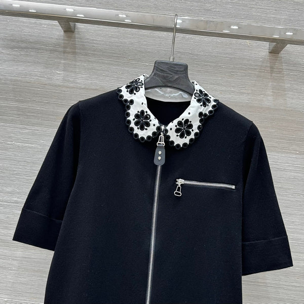 LV 25 Flower T Shirt Black Cotton