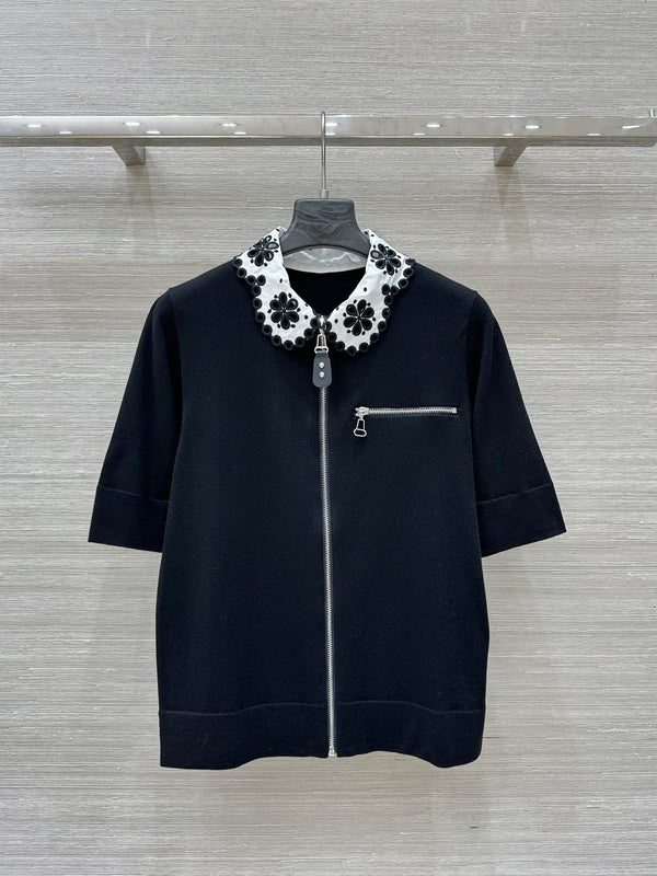 LV 25 Flower T Shirt Black Cotton