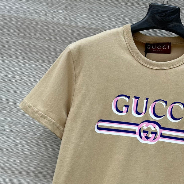 Gucci 25 Print Round Neck Short-sleeved T-shirt Light Camel Cotton