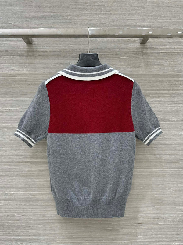 Miu Miu 25 Polo Collar Short-sleeved Top Gray red Tencel
