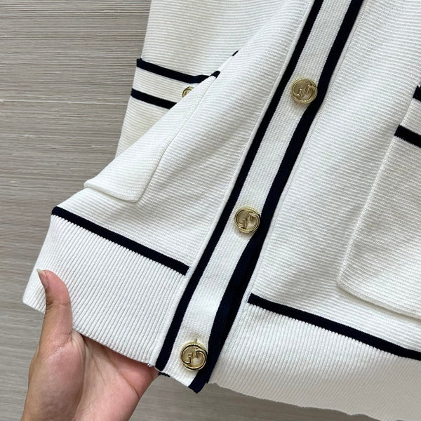 Gucci 25 V-neck Long Knitted Cardigan White Wool