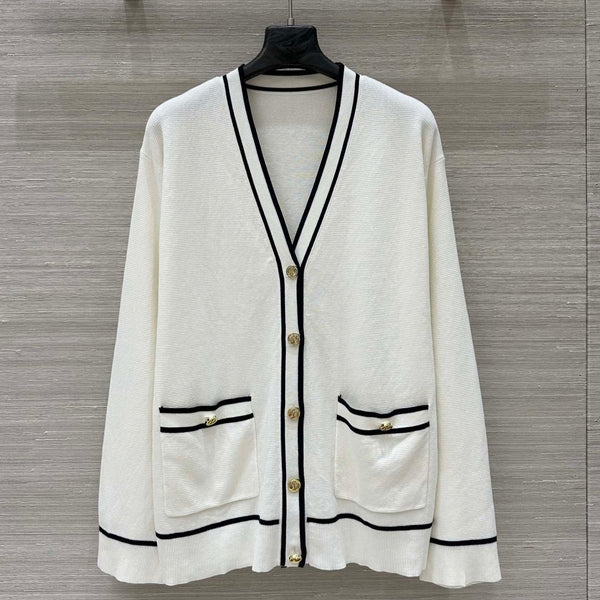 Gucci 25 V-neck Long Knitted Cardigan White Wool