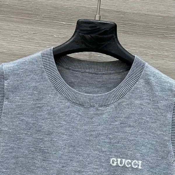 Gucci 2025 Logo Embroidered Knitted Vest Top Gray Wool