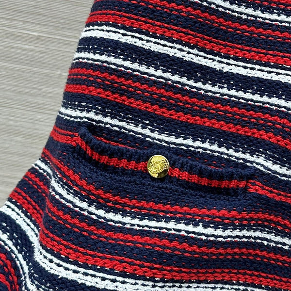 Gucci 25 Knitted V-neck Dress White Red Wool