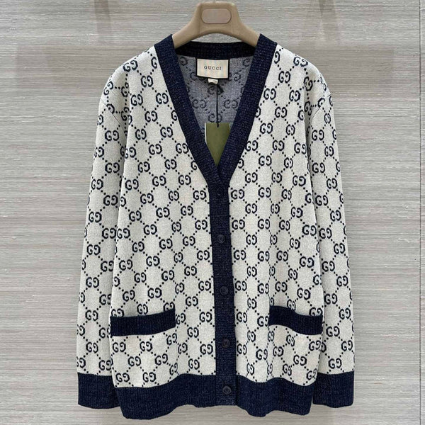 Gucci 2025 GG Cardigan Blue Gray Cotton