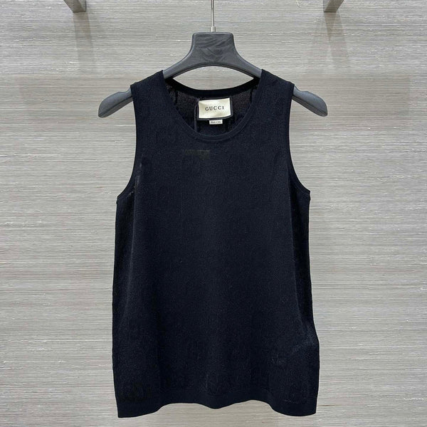 Gucci 25 Mesh Vest Top Black Tencel