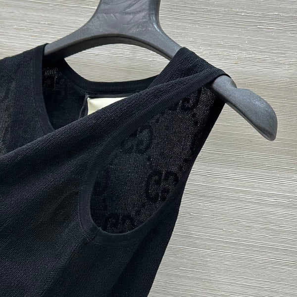 Gucci 25 Mesh Vest Top Black Tencel