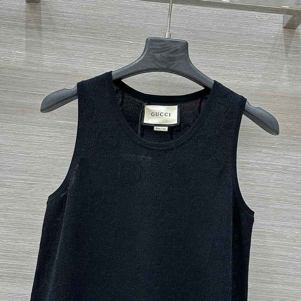 Gucci 25 Mesh Vest Top Black Tencel