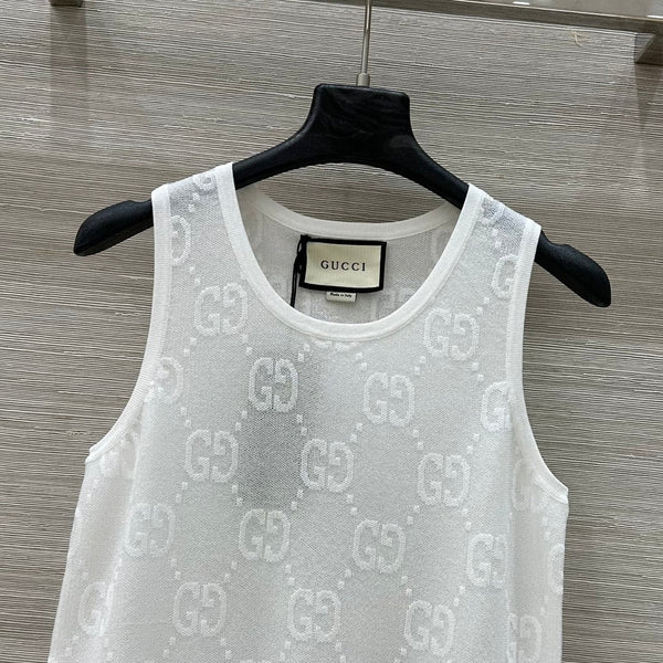 Gucci 25 Mesh Vest Top White Tencel