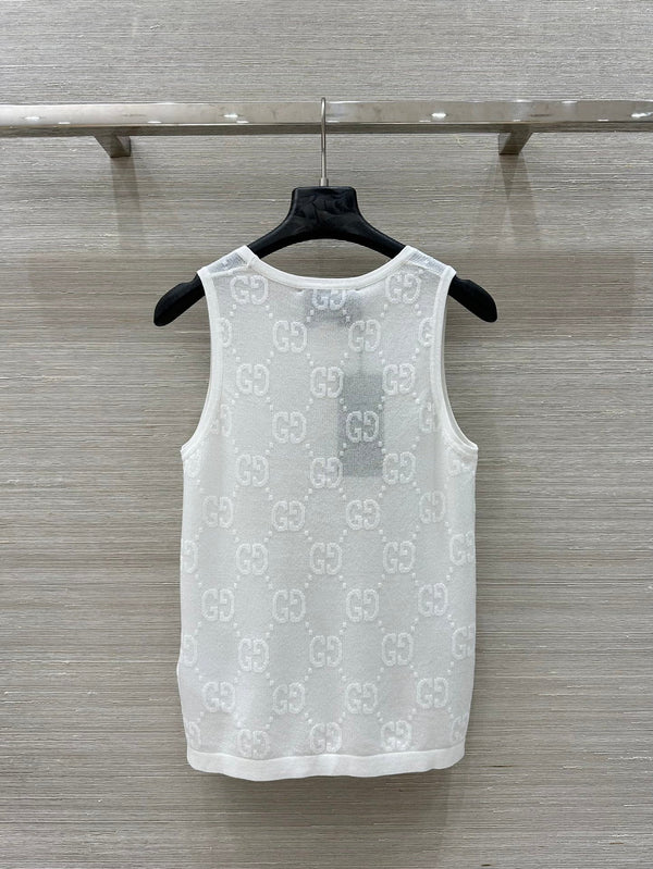 Gucci 25 Mesh Vest Top White Tencel