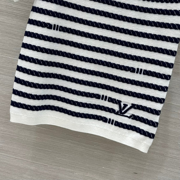 LV 25 Button Rope Short-Sleeved Shirt White Blue Wool